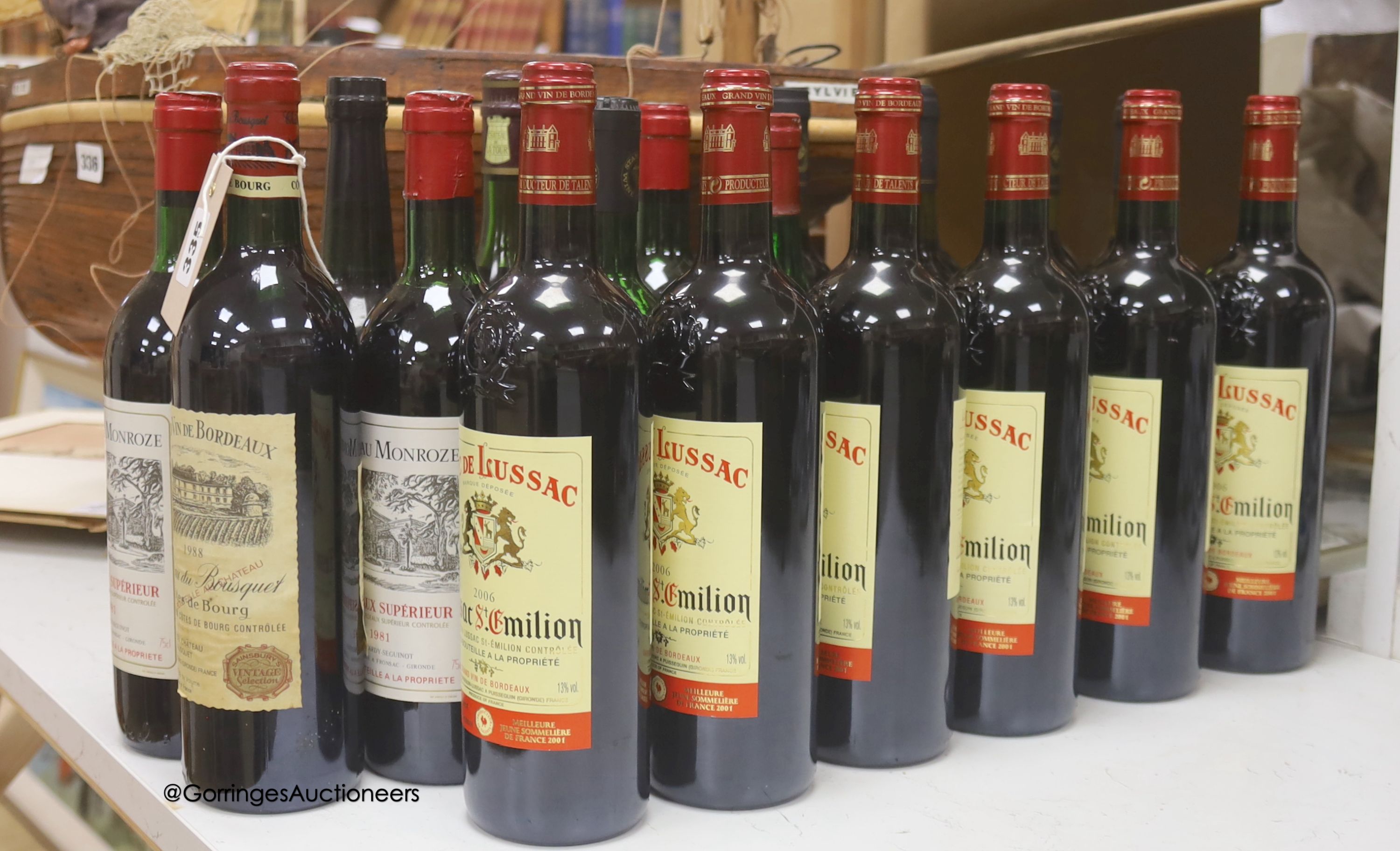 Twenty bottles of assorted red wines including six Roc De Lussac 2006 and six Carriers De Grenet 2002